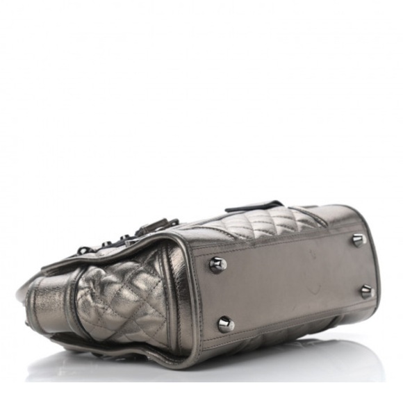 Burberry Metallic Calfskin Quilted Mini Manor Tote Pewter - Picture 4 of 9